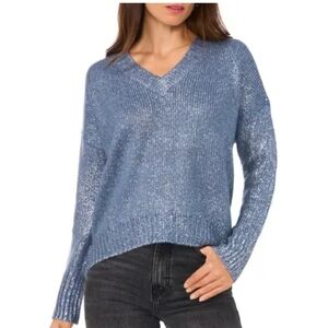1. State Blue V-Neck Sweater with Silver Splatter